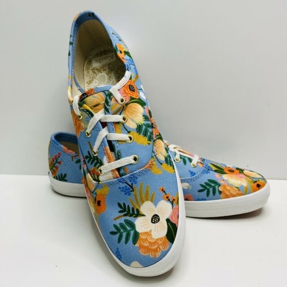 Rifle Paper Co x Keds : Womens Blue Floral Champion Lace Up Sneakers - Size 9.5 - Picture 3 of 4